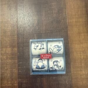 Hidden Valley Snowman Napkin Ring Set 4 Piece Hand Painted Holiday Decor